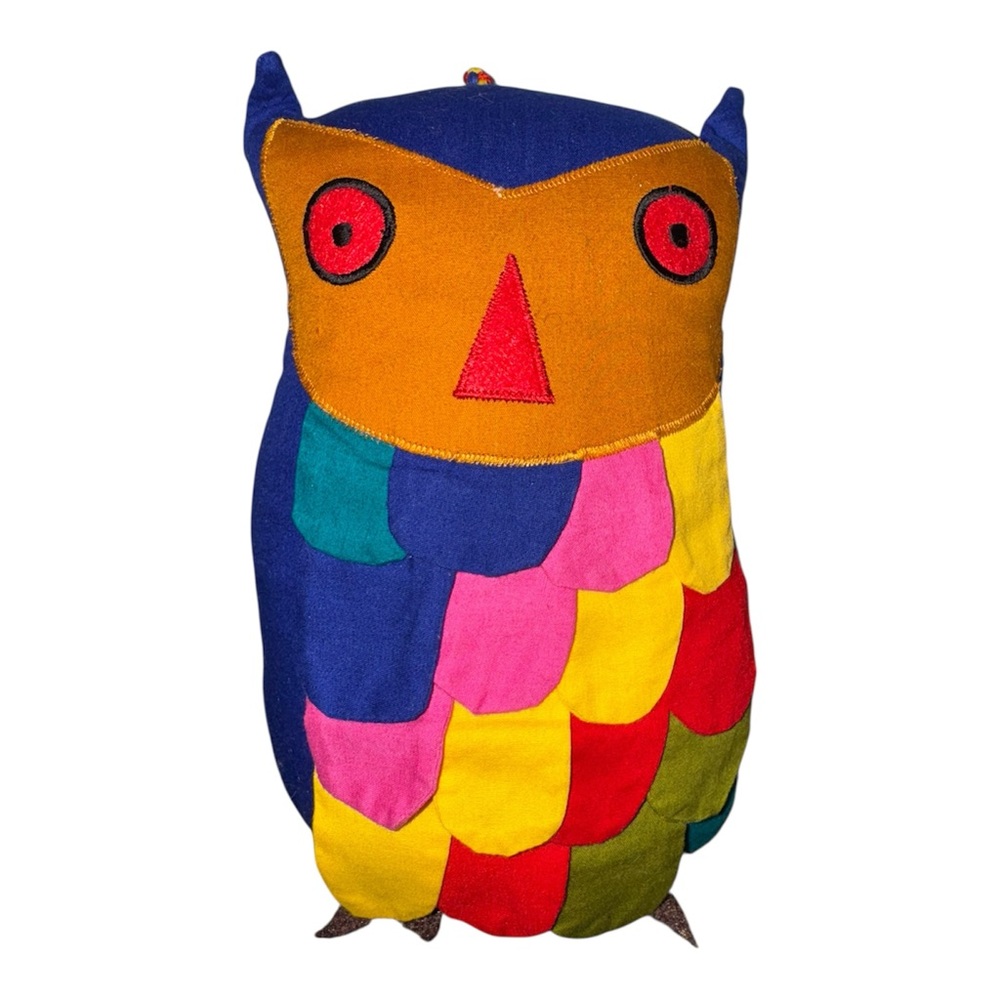Aarong Bangladesh Colorful Owl Hanging Stuffed Plush Animal Folk Art Country 9"